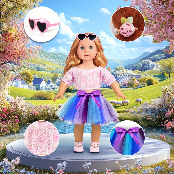 11 Pieces of US 45.72cm Doll Clothes and Accessories Makeup Set Including 45.72cm Doll Clothes Shoes Backpack Comb Hair Band Lipstick Sunglasses Mobile Phone Fit Doll (Doll Not Included) - Image 4